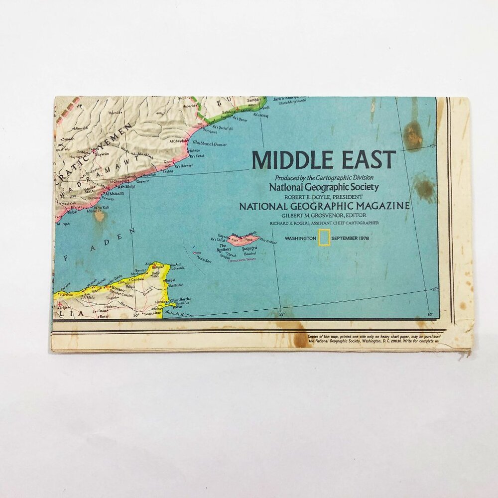 Vintage National Geographic Map Of The Middle East Sept 1978